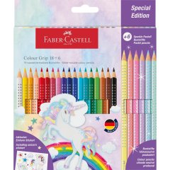 Акварельные цветные карандаши Faber-Castell Colour Grip 18 цв. + 6 пастельных карандашей + наклейки 32324 201543