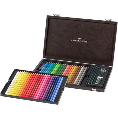 Цветные карандаши Faber-Castell POLYCHROMOS 48 цветов с аксессуарами в деревянном пенале Faber-Castell 31343