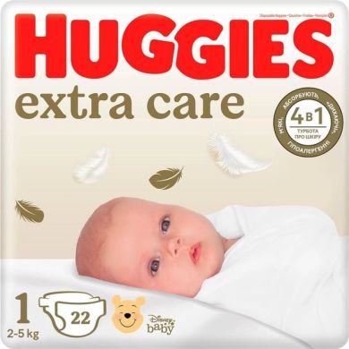 Підгузки Huggies Extra Care 1 2-5 кг 22 шт 2590021 5029053583235, 22