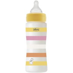 Пляшка пластикова Well-Being 330 мл соска силіконова від 4 місяців швидкий потік (дівчинка) Chicco 28637.11