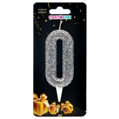 Свеча для торта Цифра 0 серебро магическое 8012-0001