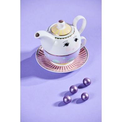 Набір для чаю: кухоль, чайник, блюдце, біло-фіолетовий Подарункова коробка MISS ETOIL 4977581