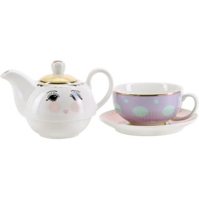 Набір для чаю: кухоль, чайник, блюдце, біло-фіолетовий Подарункова коробка MISS ETOIL 4977581