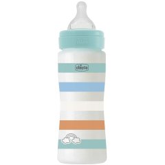 Пляшка пластикова Well-Being 330 мл соска силіконова від 4 місяців швидкий потік (хлопчик) Chicco 28637.21