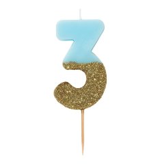 Святкова свічка-номер Talking Tables цифра «3» блакитна 1 шт BDAY-CANDLE-BLU-3