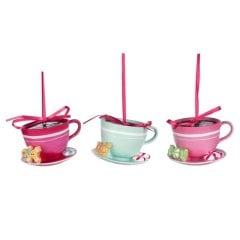 Игрушка в виде кофейных чашек, стекло, розовая/зеленая, 11см. Goodwill D 44129