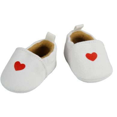 Мокасины для куклы белые с сердечком, на игрушку высотой 30-34 см. Heless 5301