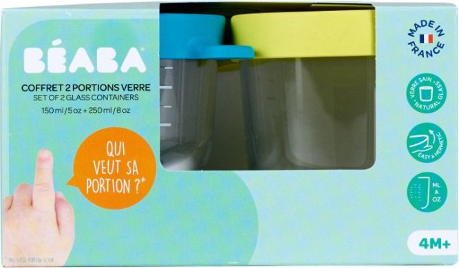 Набір контейнерів Beaba скляних для зберігання 2 шт 150 мл + 250 мл 912654, Білий