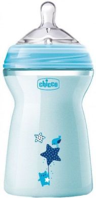 Бутылочка для кормления пластиковая Chicco Natural Feeling Color 330 мл 6 м+ Голубая 80837.21, Голубой