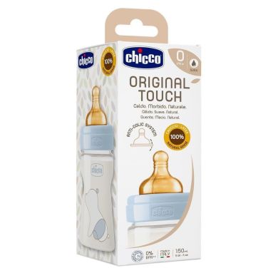 Пляшка для годування пластикова Chicco Original Touch з латексною соскою 0+ міс. 150 мл Блакитна 27610.20, Блакитний