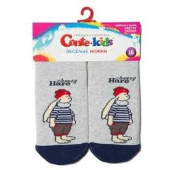 Шкарпетки дитячі веселі ніжки махрові, проти ковзання р.20, світло-сірі Conte 17С-45СП