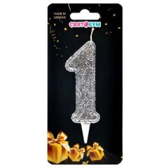 Свеча для торта Цифра 1 серебро магическое 8012-0002