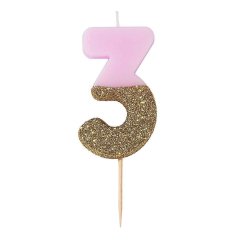 Святкова свічка-номер Talking Tables цифра «3» рожева 1 шт BDAY-CANDLE-3