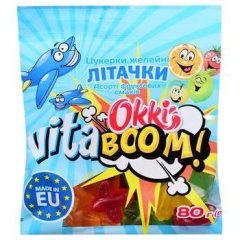 Цукерки желейні Okki VitaBoom Літачки асорті фруктових смаків 80г 03OVB08