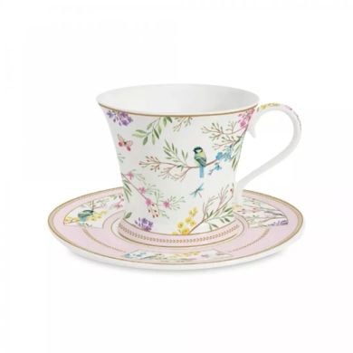 Чашка для сніданку з тарілкою, 350 мл, з порцеляни BIRDS MELODY POZZI MILANO M006R1785BIME