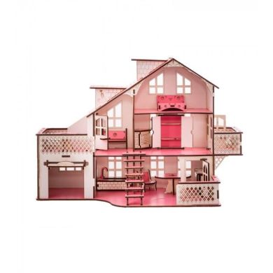 Ляльковий будинок GoodPlay 57х27х35 з гаражем і підсвічуванням В 011, Рожевий