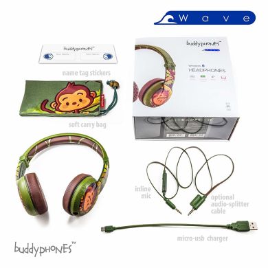 Навушники BuddyPhones Wave Monkey Green 430090