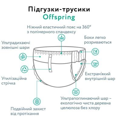 Підгузки-трусики Offspring розмір XL, 12-20 кг, 30 шт, Небо Offspring DP-OI-FAP-XL30P-SKY