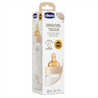 Пляшка для годування пластикова Chicco Original Touch з латексною соскою 4+ міс. 330 мл Бежева 27634.30, Бежевий