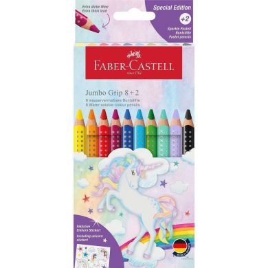 Утолщенные цветные карандаши акварельные Faber-Castell Jumbo Grip 8 классических цветов + 2 пастельных, 110923 110923