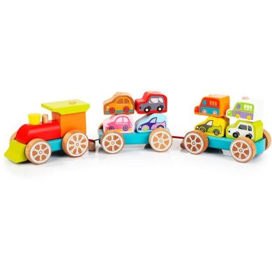 Деревянная игрушка Cubika Поезд с машинками 13999, Коричневый