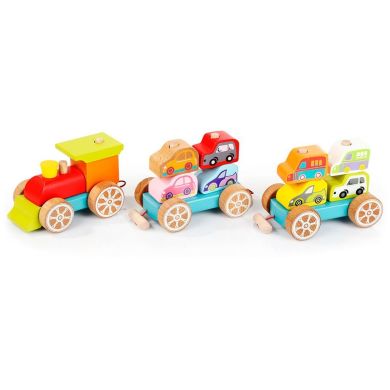 Деревянная игрушка Cubika Поезд с машинками 13999, Коричневый