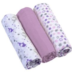 Пеленки муслиновые хлопчатобумажные 70х70 см 3 шт Фиолетовый BabyOno 348/04, Фиолетовый