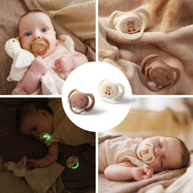 Пустышка симметричная силиконовая 0-6 мес. бежевая коричневая BabyOno 1669/01