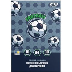 Картон цветной двусторонний Yes Football, 10 листов, А4, папка 955502