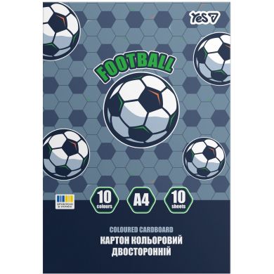 Картон цветной двусторонний Yes Football, 10 листов, А4, папка 955502