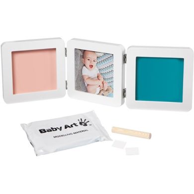 Набор для создания отпечатка ручки и ножки малыша Baby Art Тройная рамка Бело-серая 3601097200