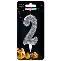 Свеча для торта Цифра 2 серебро магическое 8012-0003