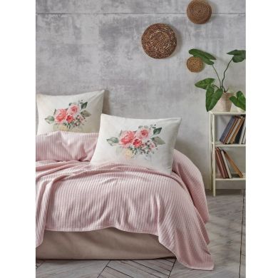 Комплект постельного белья ранфорс евро с покрывалом Cotton box Розовый простыня 200x220 см, наволочка 50x70 см 2 шт ROSANNA, евроразмер
