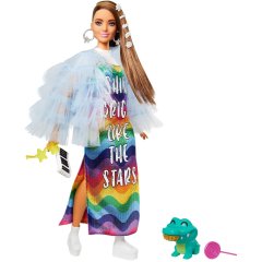 Лялька Barbie Екстра у довгій веселковій сукні GYJ78