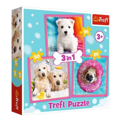 Набор пазлов Trefl Puzzle Купание щенков 3 в 1 20 36 и 50 элементов 34845