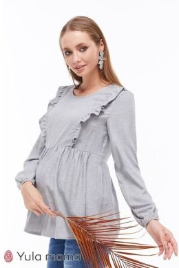 Блузка с рюшами для беременных и кормящих Yula mama M серая MARCELA