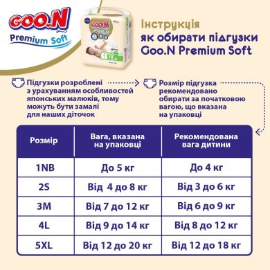Підгузки японські Goo.N Premium Soft для дітей 9-14 кг (Розмір 4(L) на липучках унісекс 52 Шт) 863225 4902011862256
