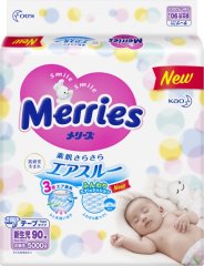 Подгузники японские для новорожденных 5 кг/90 шт (SJ) Merries 538783-563791-382176 4901301230782, 90