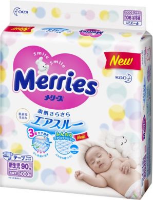 Подгузники японские для новорожденных 5 кг/90 шт (SJ) Merries 538783-563791-382176 4901301230782, 90