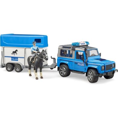 Поліцейський джип Bruder Land Rover з причепом-коневізкою і фігуркою поліцейського на коні 1:16 02588