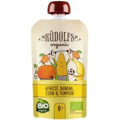 Пюре Смузи абрикос-банан-тыква со сладкой кукурузой органическое 110 г 6+ Rudolfs 4751017943076