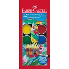 Акварельні фарби 12 кольорів сухі, d=30 мм, з пензликом, Faber-Castell 15527