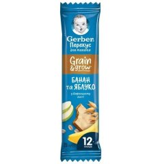 Фруктово-злаковый батончик в вафельном листе Gerber с бананом и яблоком для детей с 12 месяцев 25 г 8445291759787