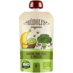 Пюре Смузи банан-киви-брокколи с зеленым горошком органическое 110 г 6+ Rudolfs 4751017943069