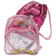 Рюкзак для дівчинки прозорий з косметичкою у паєтках GIRABRILLA 02593