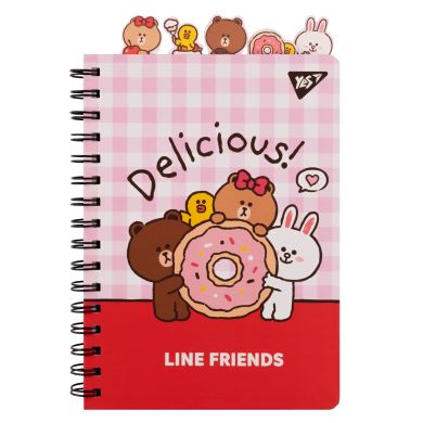 Блокнот YES А5 80 листов спираль с фигурн. разделителями Line Friends. Delicious 151776