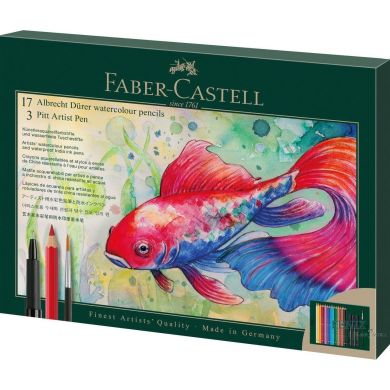 Набор акварельных карандашей Faber-Castell Albrecht D&uuml;rer 17 цветов с аксессуарами в картонной коробке, 217552 217552