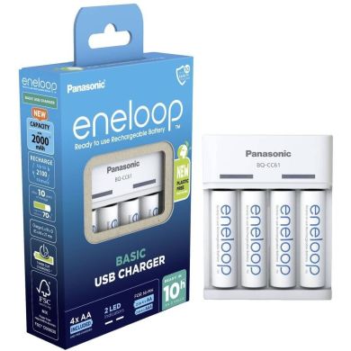 Зарядний пристрій Basic Charger USB+ Акумулятор Eneloop NI-MH AA 2000 мАг, 4 шт. Panasonic K-KJ61MCD40USB