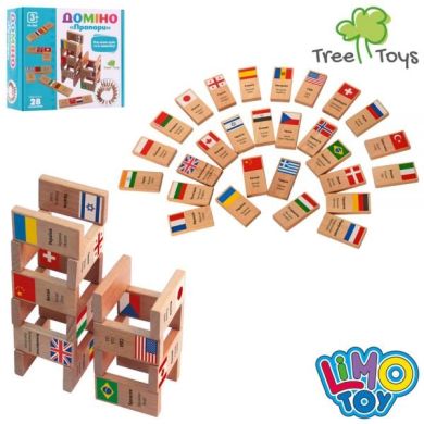 Деревянная игрушка Домино MD 2895 28 блоков, флаги, названия стран, кор., 13,5-12-4см. Tree Toys MD 2895