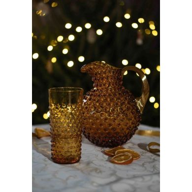 Глечик великий Hobnail 2л, бурштиновий із золотою ручкою KLIMCHI 16184/2000-85G/27